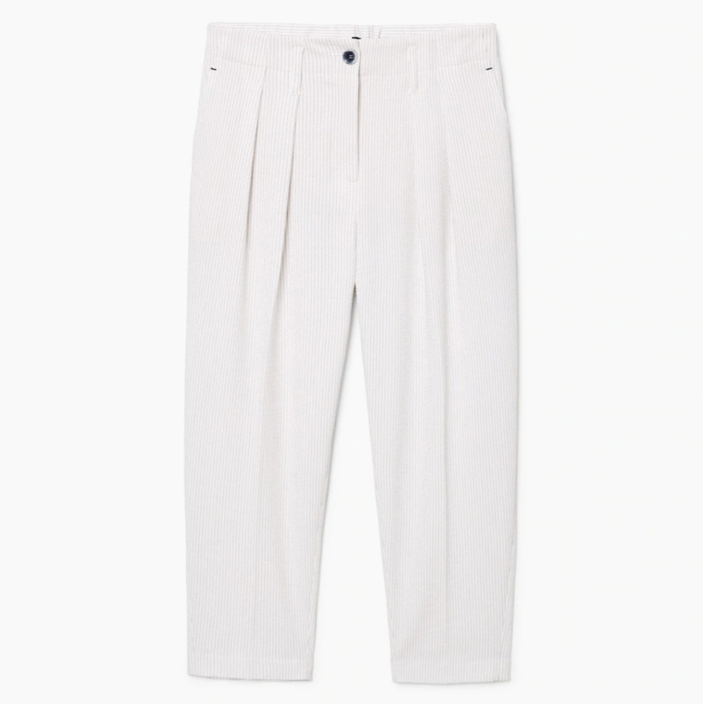 Mango White Textured Striped Trousers US Size 8